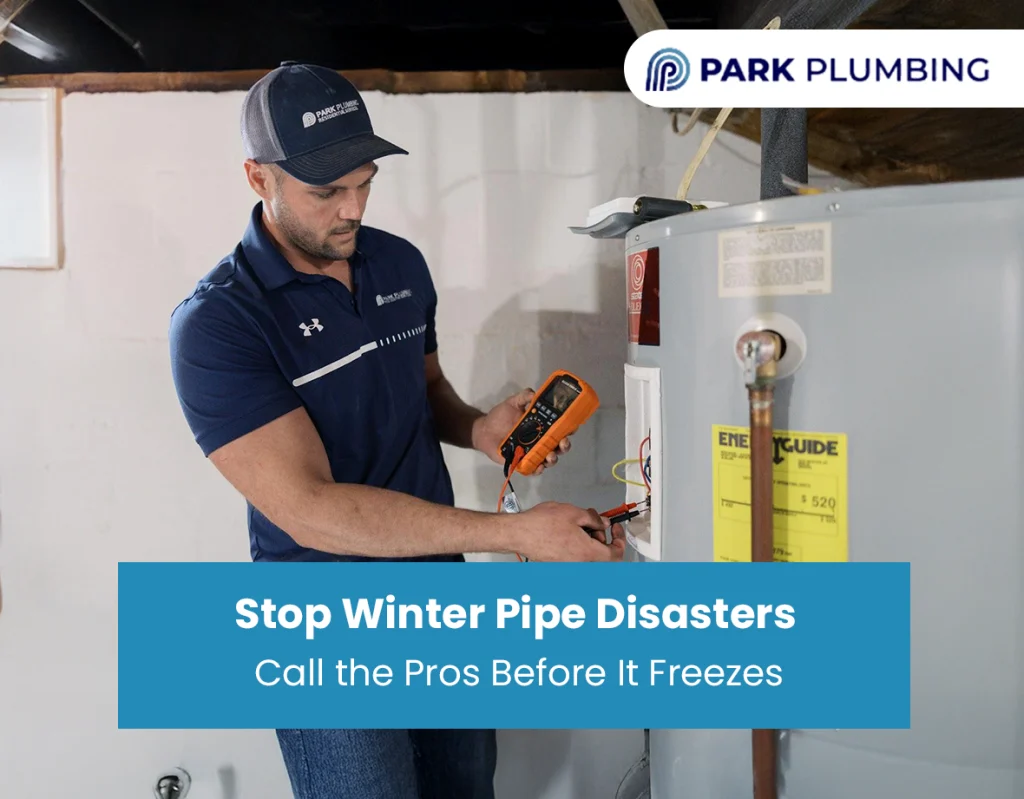 Plumber inspecting pipes to prevent winter freezing and plumbing damage 