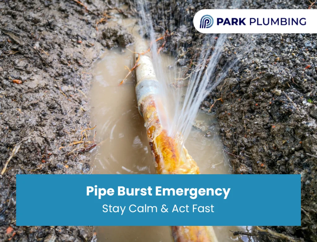 Steps to handle a pipe burst emergency, including shutting off water and calling a professional plumber.