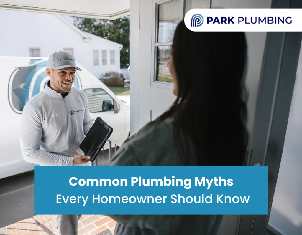 Homeowner learning about common plumbing myths with a checklist of plumbing facts.