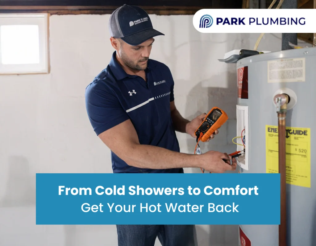 Plumber inspecting residential water heater for troubleshooting and repair