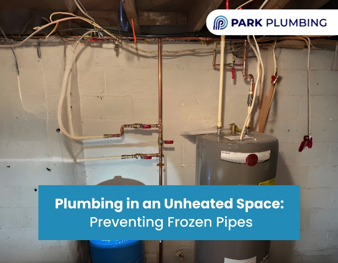 Exposed copper pipes, a water heater, and a blue WELLXTROL pressure tank in a basement or utility space, illustrating a common area where pipes are at risk of freezing.