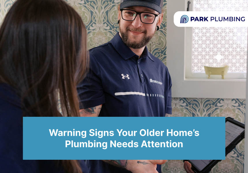 Park Plumbing technician speaking with a homeowner during an in-home plumbing inspection